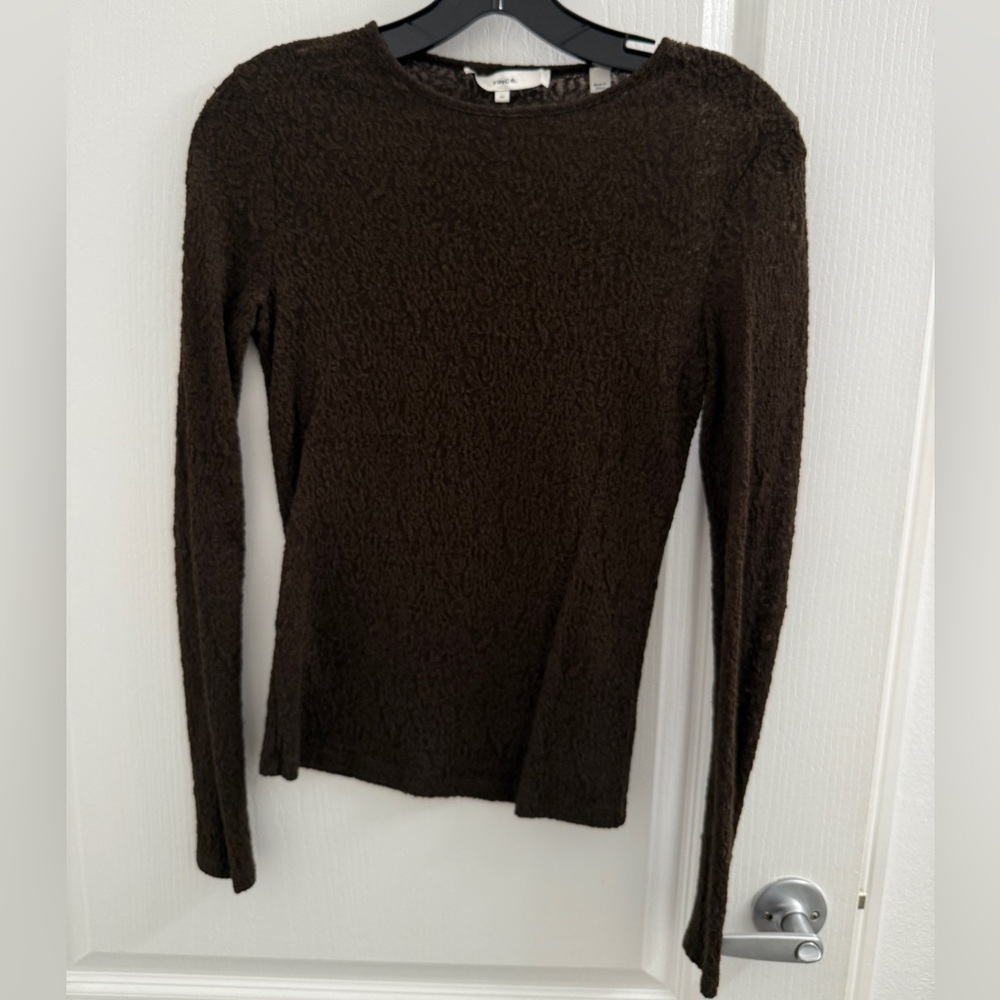 Vince Jacquard Lace Crew Neck Long Sleeve Fitted Shirt Wool Blend